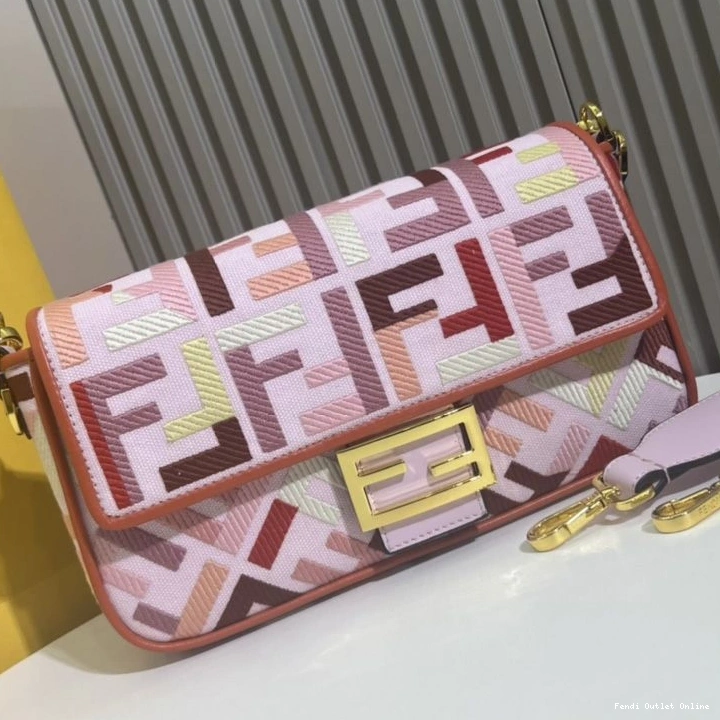Affordable Motif FF Baguette Bag Fendi Medium Multi In Canvas Pink 0809